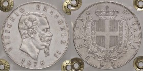 SAVOIA - Vittorio Emanuele II Re d'Italia (1861-1878) - 5 Lire 1876 R Pag. manca; Mont. manca R AG R del segno di zecca spostata a sinistra Sigillata...