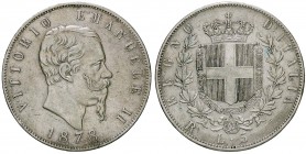 SAVOIA - Vittorio Emanuele II Re d'Italia (1861-1878) - 5 Lire 1878 R Pag. 503; Mont. 191 AG Colpetto
BB+