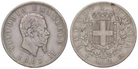SAVOIA - Vittorio Emanuele II Re d'Italia (1861-1878) - 2 Lire 1863 T Stemma Pag. 507; Mont. 195 NC AG Colpetto
MB/qBB