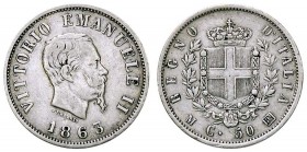 SAVOIA - Vittorio Emanuele II Re d'Italia (1861-1878) - 50 Centesimi 1863 M Stemma Pag. 525; Mont. 215 NC AG
qBB