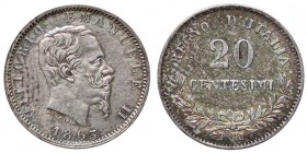 SAVOIA - Vittorio Emanuele II Re d'Italia (1861-1878) - 20 Centesimi 1863 T Valore Pag. 536; Mont. 224 AG Gradevole patina
bello SPL
