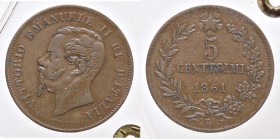 SAVOIA - Vittorio Emanuele II Re d'Italia (1861-1878) - 5 Centesimi 1861 B Pag. 551; Mont. 247 RR CU Sigillata Enrico Righi
MB-BB