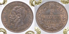 SAVOIA - Vittorio Emanuele II Re d'Italia (1861-1878) - 5 Centesimi 1867 M Pag. 555; Mont. 251 CU Sigillata FDC
qFDC
