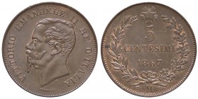 SAVOIA - Vittorio Emanuele II Re d'Italia (1861-1878) - 5 Centesimi 1867 M Pag. 555; Mont. 251 CU Segni al R/
SPL+