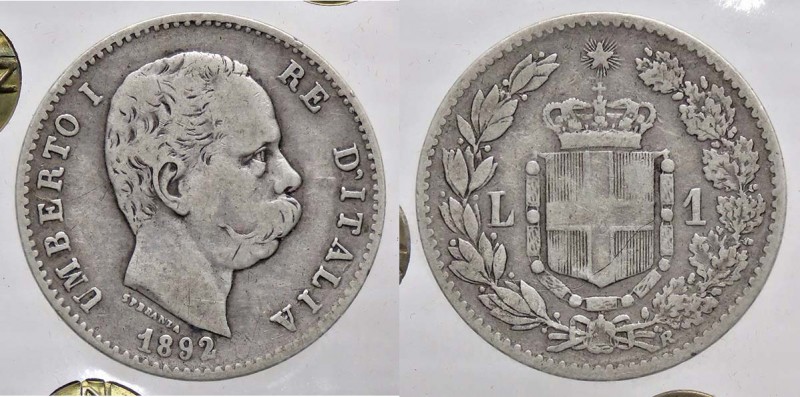 SAVOIA - Umberto I (1878-1900) - Lira 1892 Pag. 605; Mont. 51 RR AG Sigillata Em...