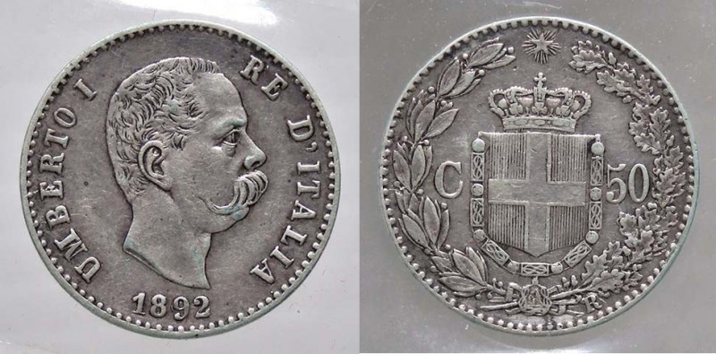 SAVOIA - Umberto I (1878-1900) - 50 Centesimi 1892 Pag. 609; Mont. 56 RR AG Sigi...