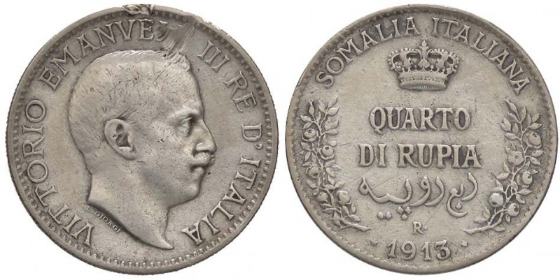 SAVOIA - Somalia - Quarto di Rupia 1913 Pag. 972; Mont. 456 RR AG Colpo al D/
M...