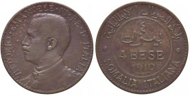 SAVOIA - Somalia - 4 Bese 1910 Pag. 974; Mont. 459 R CU Sedimenti al D/
qBB/BB