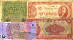 LOTTI - Cartamoneta-Estera VARIE - Australia 5 dollari (SPL), Cina 10 customs 1930, 10 dollari 1928, 10 e 5 (2) yuan 1940 (5 biglietti med. MB), Germa...