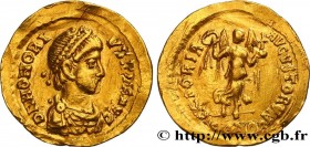 HONORIUS
Type : Tremissis 
Date : 388-393 
Mint name / Town : Constantinople 
Metal : gold 
Diameter : 14,5  mm
Orientation dies : 12  h.
Weight : 1,2...