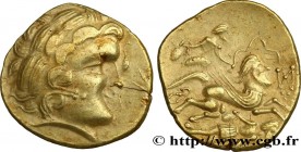 GALLIA - AULERCI CENOMANI (Area of Le Mans)
Type : Statère d'or au cheval anthropomorphe - avers trèflé 
Date : c. 80-50 AC. 
Mint name / Town : Le Ma...