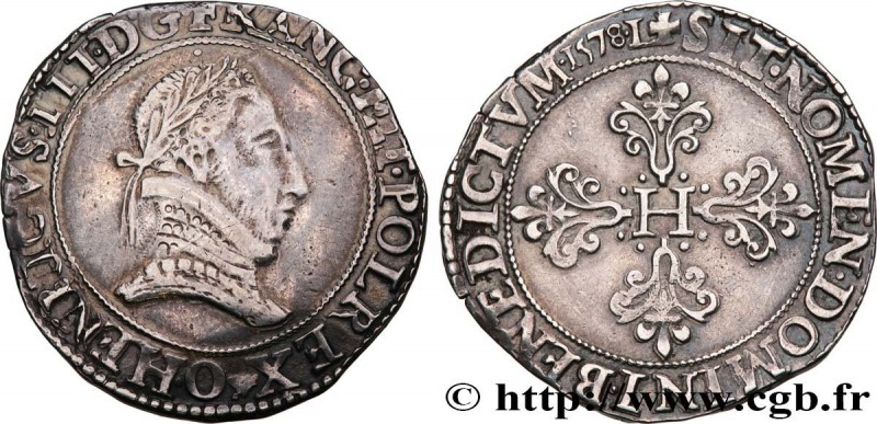 HENRY III
Type : Franc au col plat 
Date : 1578 
Mint name / Town : Riom 
Quanti...