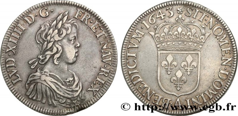 LOUIS XIV "THE SUN KING"
Type : Écu à la mèche courte 
Date : 1643 
Mint name / ...