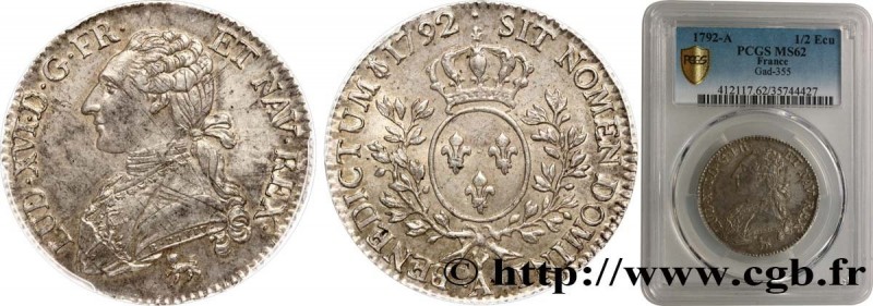 LOUIS XVI
Type : Demi-écu dit "aux branches d'olivier" 
Date : 1792 
Mint name /...