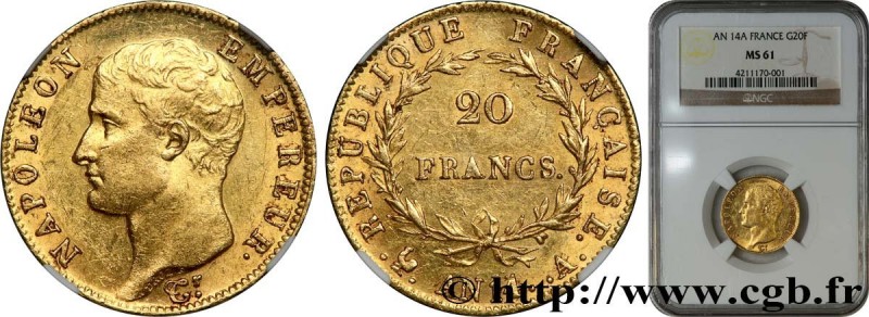 PREMIER EMPIRE / FIRST FRENCH EMPIRE
Type : 20 francs or Napoléon tête nue, Cale...