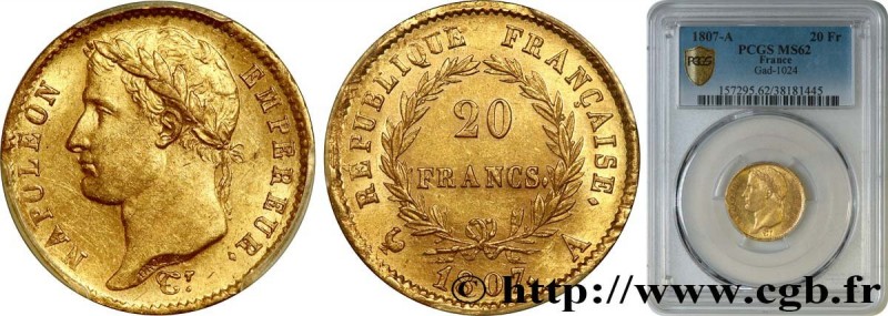 PREMIER EMPIRE / FIRST FRENCH EMPIRE
Type : 20 francs or Napoléon tête laurée, R...