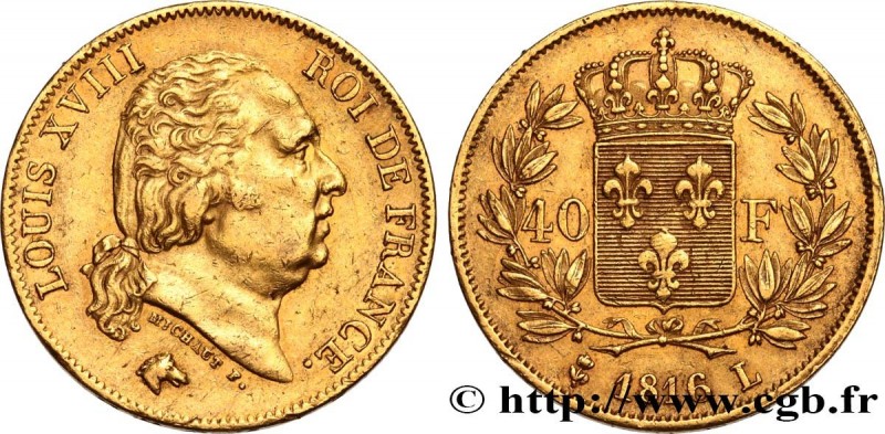 LOUIS XVIII
Type : 40 francs or Louis XVIII 
Date : 1816 
Mint name / Town : Bay...