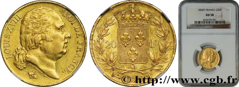 LOUIS XVIII
Type : 20 francs or Louis XVIII, tête nue 
Date : 1820 
Mint name / ...