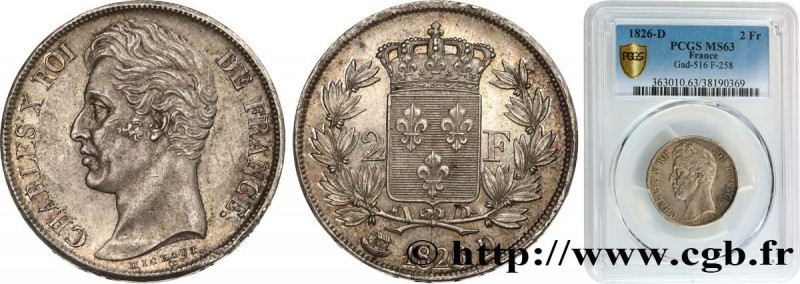 CHARLES X
Type : 2 francs Charles X 
Date : 1826 
Mint name / Town : Lyon 
Quant...