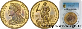II REPUBLIC
Type : Essai de Montagny, au module de la pièce de 5 francs en bronze doré 
Date : 1848 
Mint name / Town : Paris 
Metal : gilt bronze 
Di...
