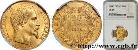 SECOND EMPIRE
Type : 20 francs or Napoléon III, tête nue 
Date : 1854 
Mint name / Town : Paris 
Quantity minted : 23470950 
Metal : gold 
Millesimal ...