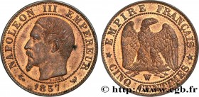 SECOND EMPIRE
Type : Cinq centimes Napoléon III, tête nue 
Date : 1857 
Mint name / Town : Lille 
Quantity minted : 1.582.420 
Metal : bronze 
Diamete...
