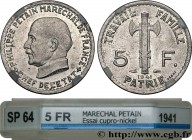 FRENCH STATE
Type : Essai de 5 francs Pétain en cupro-nickel, 3e projet de Bazor 
Date : 1941 
Mint name / Town : Paris 
Metal : copper nickel 
Diamet...