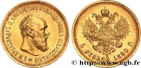 RUSSIA - ALEXANDER III
Type : 5 Rouble 
Date : 1890 
Mint name / Town : Saint-Petersbourg 
Quantity minted : 5600000 
Metal : gold 
Millesimal finenes...