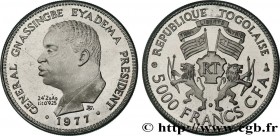 TOGO - GNASSINGBE EYADEMA
Type : Essai en aluminium de 5000 Francs Président Eyadema 
Date : 1977 
Quantity minted : 25 
Metal : aluminium 
Diameter :...