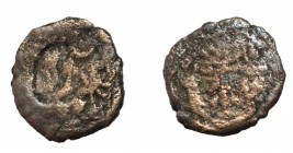 Sasanian kingdom, Yazdgird I?, AE Pashiz, fine, with two counter marks, Rare 1.26g/14mm