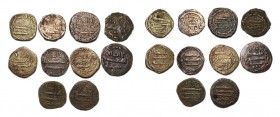 Abbasid Caliphate, Lot of 10 AE Fals, different dates and struck places, includes Suq Al-Ahvaz, Jundy Shapur…fine