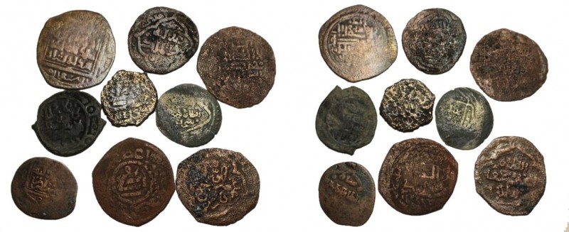 Ilkhans empire, Lot of 9 AE Fals, Different dates and struck places, fine to ver...