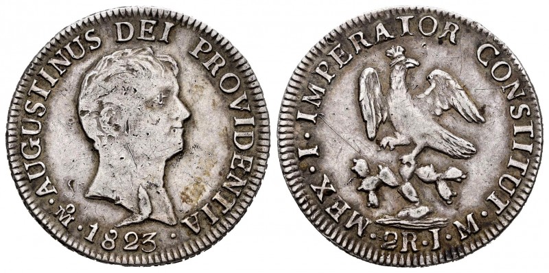 México. Agustín de Iturbide. 2 reales. 1823. México. JM. (Km-303). Ag. 6,77 g. G...