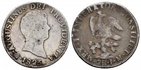 México. Agustín de Iturbide. 2 reales. 1823. México. JM. (Km-303). Ag. 6,48 g. BC. Est...25,00.