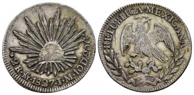 México. 2 reales. 1827. México. JM. (Km-374.10). Ag. 6,75 g. MBC. Est...40,00.