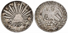 México. 2 reales. 1851. México. GC. (Km-374.10). Ag. 6,60 g. Escasa. MBC-. Est...35,00.