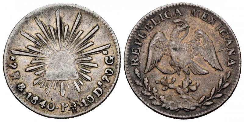México. 2 reales. 1840. Guanajuato. PJ. (Km-374.8). Ag. 6,59 g. MBC-/MBC. Est......