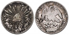 México. 2 reales. 1868. Guanajuato. YF. (Km-374.8). Ag. 6,76 g. MBC. Est...25,00.