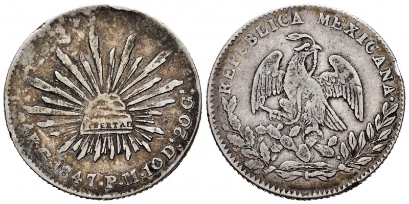 México. 4 reales. 1847. Guanajuato. PM. (Km-375.4). Ag. 13,35 g. Golpe en canto....