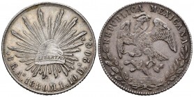 México. 8 reales. 1880. Álamos. ML. (Km-377). Ag. 26,98 g. Tono. MBC+. Est...30,00.