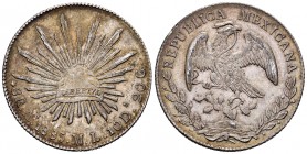 México. 8 reales. 1885. Álamos. ML. (Km-377). Ag. 27,39 g. EBC-. Est...50,00.