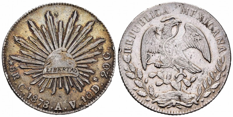 México. 8 reales. 1878. Chihuahua. AV. (Km-377.2). Ag. 27,28 g. Pátina an anvers...