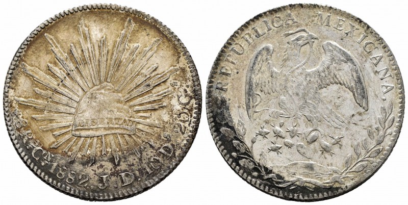 México. 8 reales. 1882. Culiacán. JD. (Km-377.3). Ag. 26,65 g. Pátina irregular....