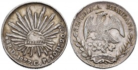 México. 8 reales. 1877. Durango. CP. (Km-377.4). Ag. 27,66 g. MBC+. Est...40,00.