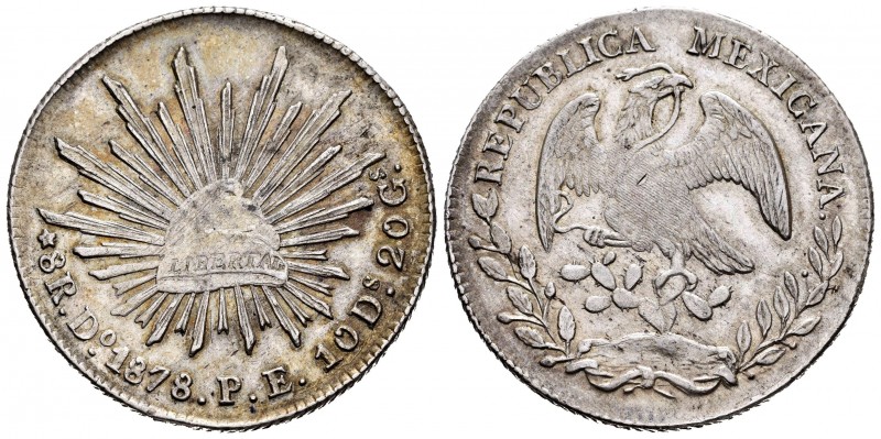 México. 8 reales. 1878. Durango. PE. (Km-377.4). Ag. 27,04 g. MBC+. Est...50,00....