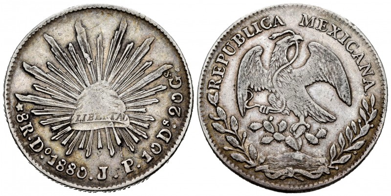México. 8 reales. 1880. Durango. JP. (Km-377.4). Ag. 26,86 g. MBC. Est...35,00.