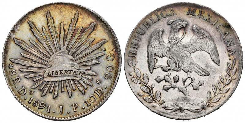 México. 8 reales. 1891. Durango. JP. (Km-377.4). Ag. 27,04 g. Pátina ligeramente...
