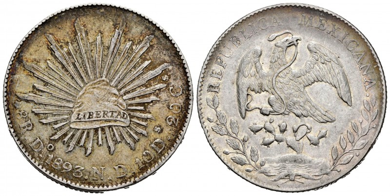 México. 8 reales. 1893. Durango. ND. (Km-377.4). Ag. 26,96 g. MBC+. Est...40,00....