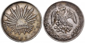 México. 8 reales. 1895. Durango. ND. (Km-377.4). Ag. 26,92 g. Tono. MBC. Est...35,00.