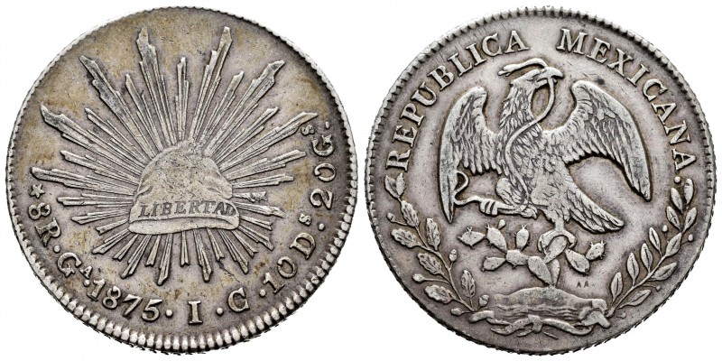 México. 8 reales. 1875. Guadalajara. IC. (Km-377.6). Ag. 26,93 g. MBC. Est...25,...